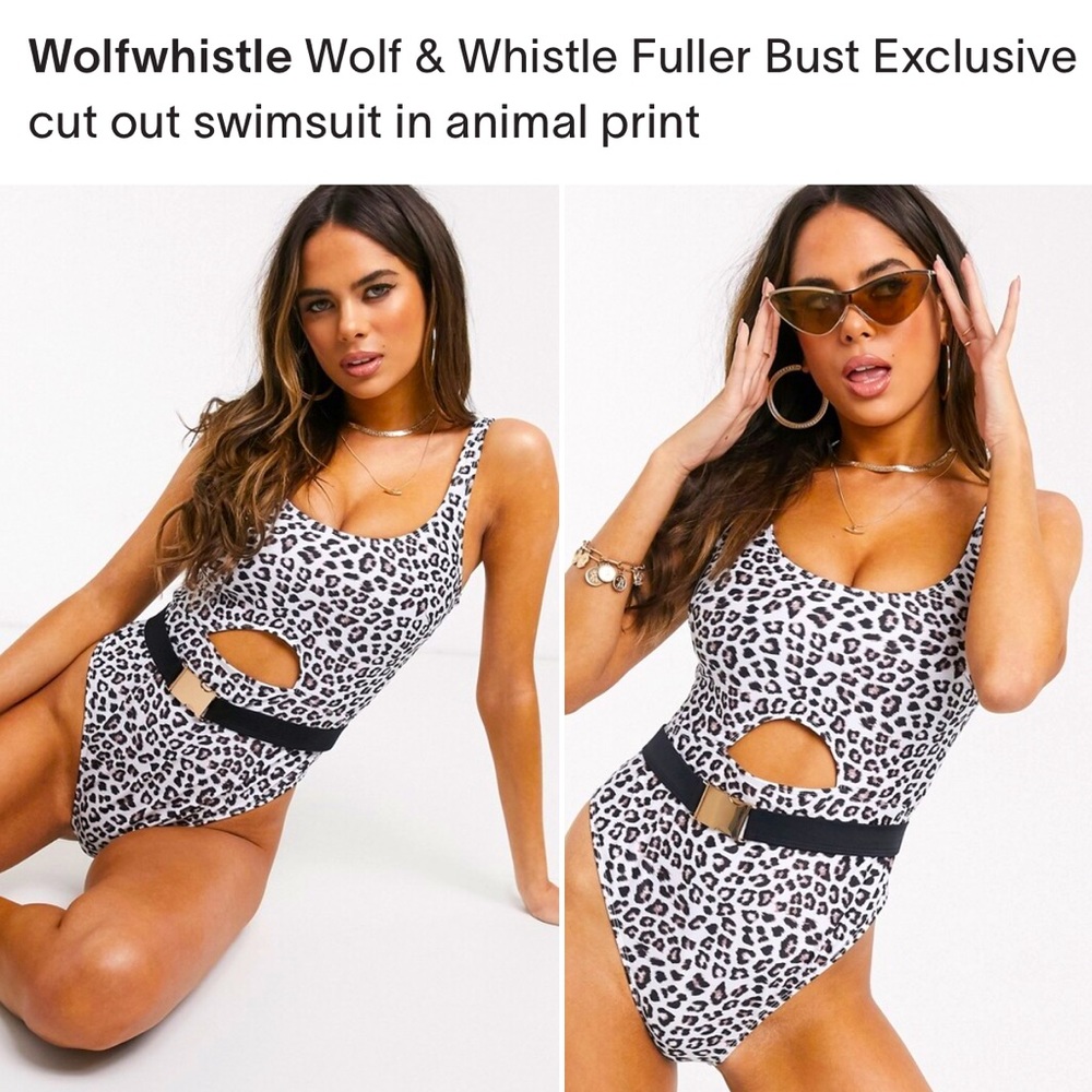 Wolf & Whistle Fuller Bust Exclusive cut out swimsuit in animal print NWT